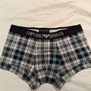 Emporio Armani Men's Checkered Boxer Briefs - Black, Gray, and Blue -New no tags